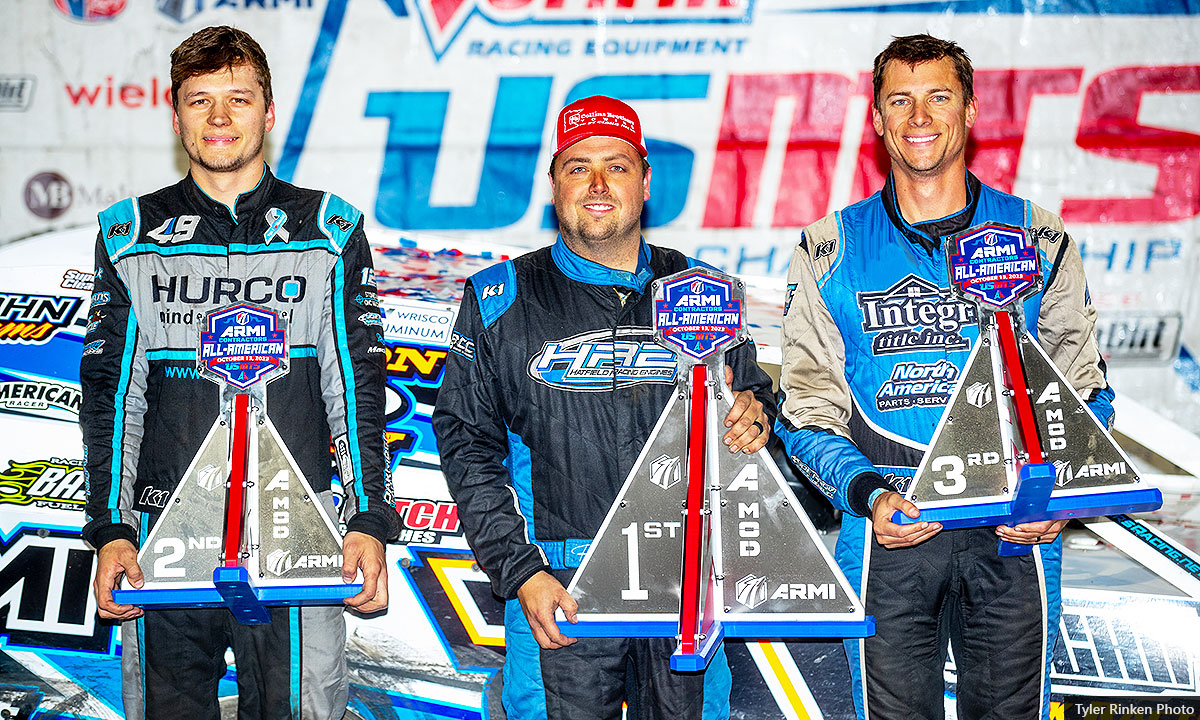 From left to right: Runner-up Jake Timm, winner Rodney Sanders and third-place finisher Jeremy Nelson.